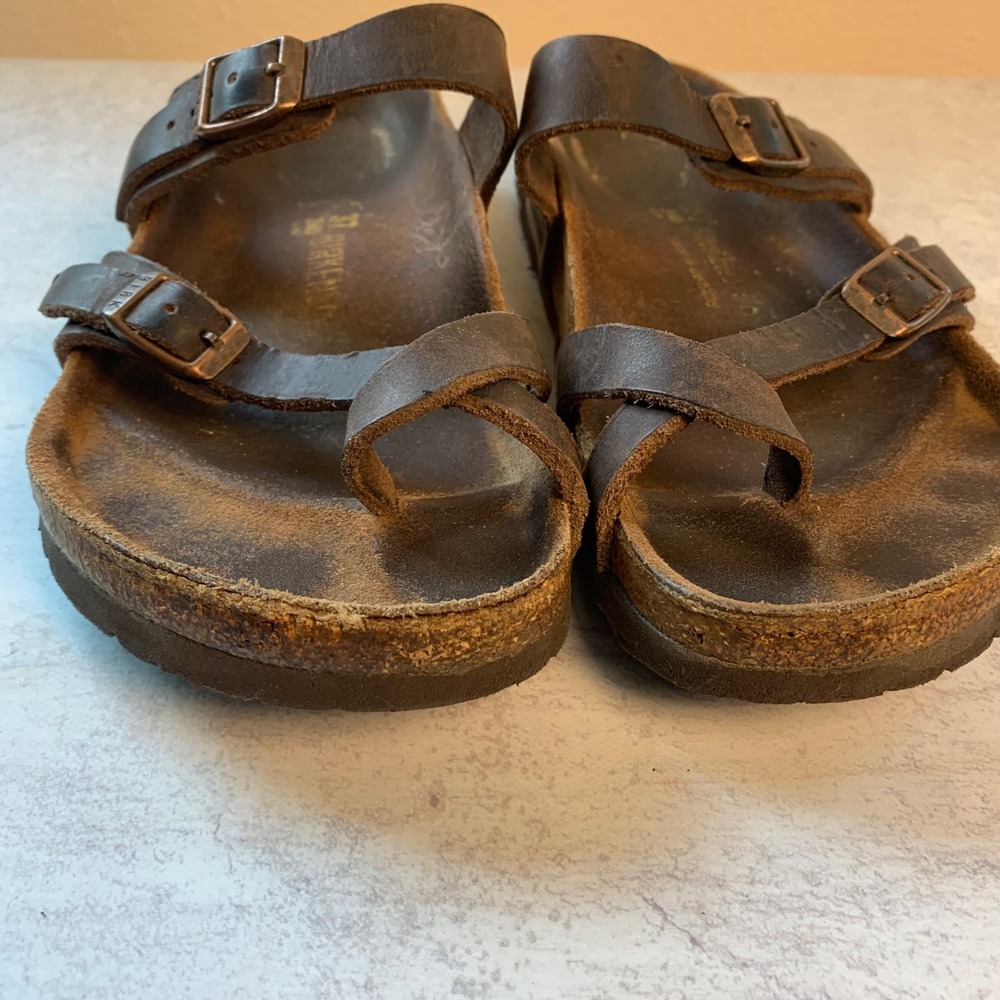 Birkenstock Mayari Sandals Womens 37 240 Brown Leather Toe Loop Buckle Slides - Picture 6 of 11
